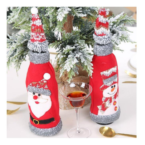 2pcs Cubiertas De Botellas De Vino De Navidad De Santa Santa
