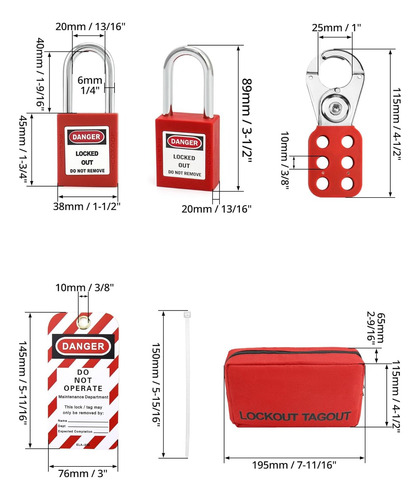 Kit Etiquetado Bloqueo Candado Electrico Rojo Antirust Para