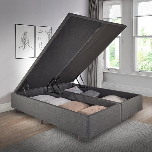 Base Box Baú Queen 158x198 Cm Linho Cinza