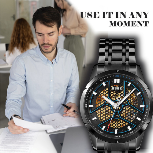 Reloj Hombre Burk 9225 Original Eeuu Automatico Minimalista Color De La Malla Negro Color Del Fondo Azul