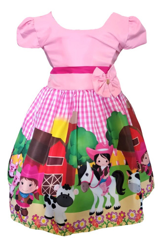 Vestido Infantil Tema Fazendinha Animais Festa Aniversário