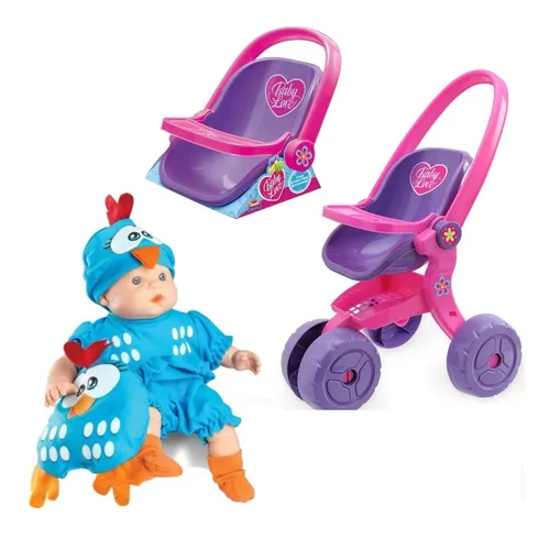 Boneca Meu Bebe Galinha Pintadinha +carrinho + Bebe Conforto