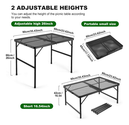 Mesa Plegable Ultraligera Alta Ajustable Para Exteriores