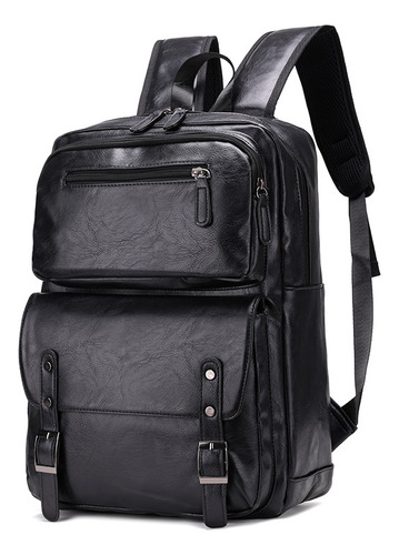 Mochila De Doble Hombro De Cuero Pu De Moda Con MĂșltiples Bolsillos