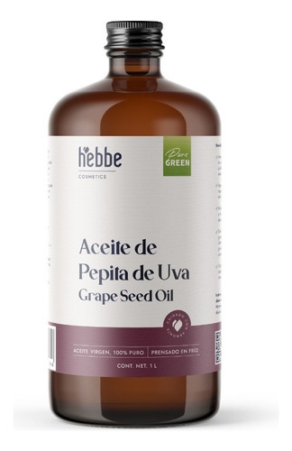  Aceite De Uva Pepita Virgen 1 L Tipo de envase Vidrio ambar alta densidad