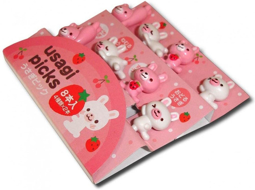 Cutezcute Bento 3d Alimentos Pick, 8-piece, Conejo, Rosado/b