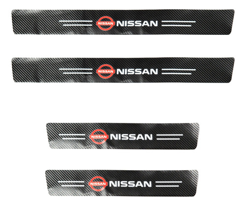 Zócalos Protector Puerta Auto Fibra Carbono Logo Nissan