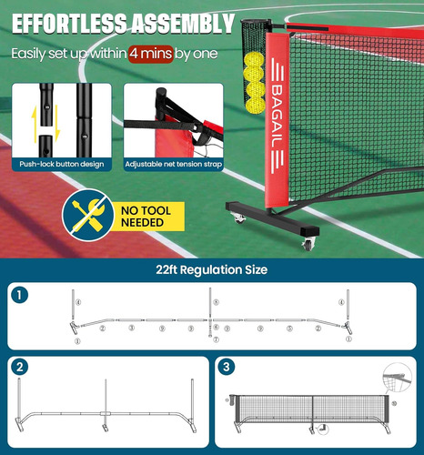 Juego De Red De Pickleball Portátil Con Ruedas, Tamaño Regla
