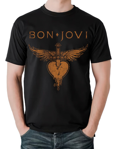 Camiseta Bon Jovi Corazon Con Alas Banda Rock Metal