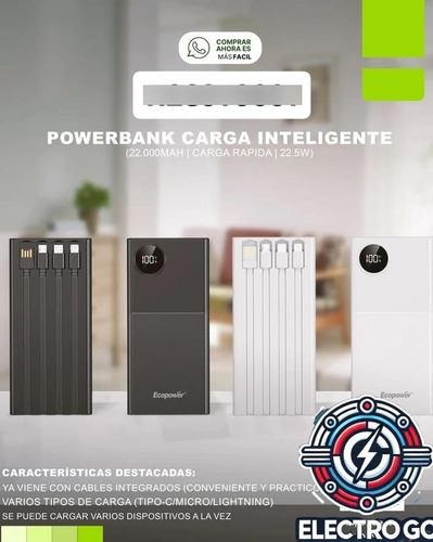 Cargador Portatil Ecopower 22000 Mah Powerbank Negro