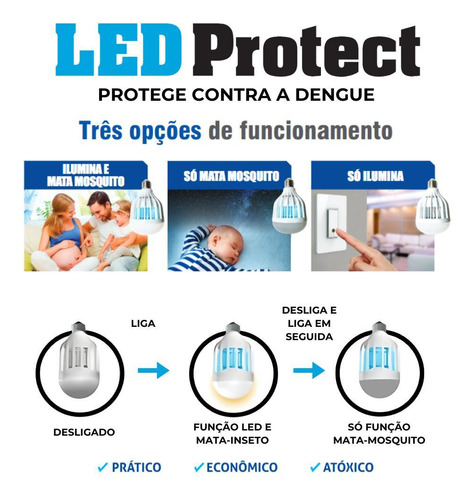Kit 5 Led Protect 220v Ilumina 9w Atrai E Mata Mosquitos Sem