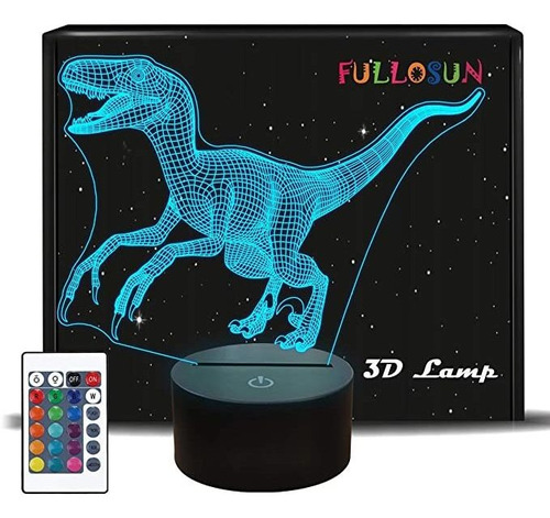 Fullosun Dinosaurio 3d Luz De La Noche Jurásico Velociraptor
