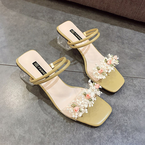 Sandalias Florales De Tacón Grueso Para Mujer, Zapatos Versá