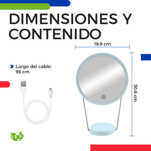 Espejo De Luz Led Lampara Touch Recargable Brillo Ajustable