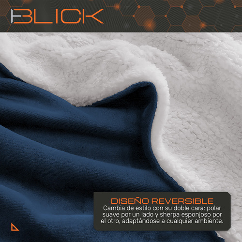 Cobija Polar Matrimonial Con Sherpa, Reversible, 180x220 Cm, Suave Y Cálida, Calientita, Frazada Blick Color Azul Marino