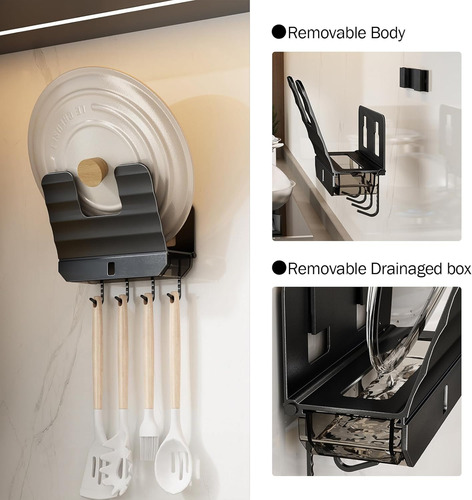 Soporte De Pared Para Tapas De Olla Con Caja De Drenaje, Org