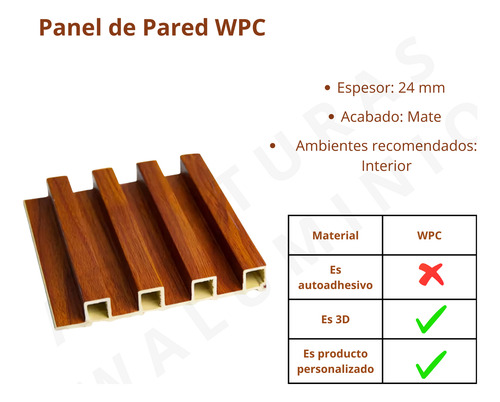 Panel Wpc Revestimiento Para Pared 2.90m Decorativo Interior