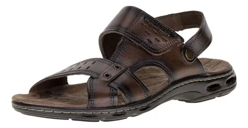 Sandália Masculina Fechada Couro Tiras Pegada Marrom