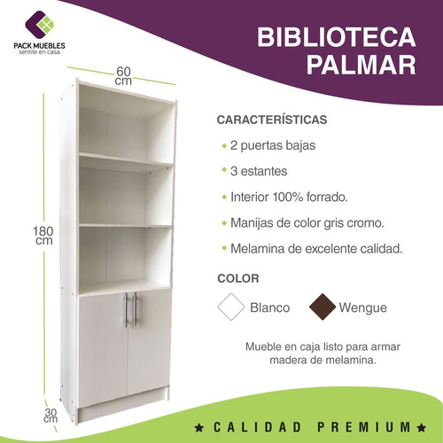Imagen 5 de 8 de Biblioteca 2 Puertas 5 Estantes Librero Oficina Stock @#