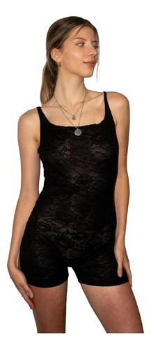 Catsuit Body Musculosa Encaje Mujer Sexy Moda Party Negro Encaje Único