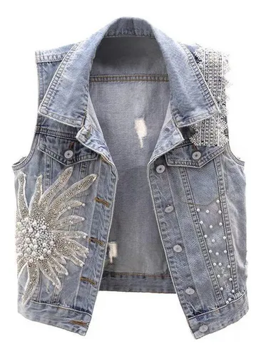 Colete jeans com renda 2025