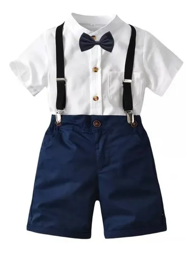 Traje Elegante Fiesta Short Tirantes Azul blanco Mo o