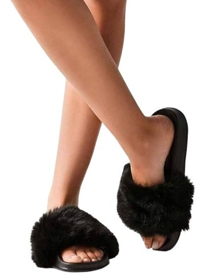 Chanclas Ojotas Sandalias Peludas Pelo Peluche Mujer | MercadoLibre