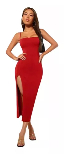 Vestido Feminino Longo Elegante Vermelho decote Princesa Moda