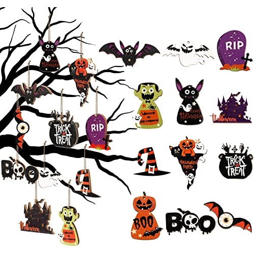 12 Pcs Halloween Madera Colgando Adornos 3d Rústico 1g7le