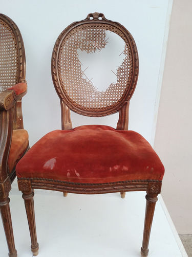 Lote Antigua Silla Sillón Estilo Luis Xvi Pana Y Esterilla (Usado)