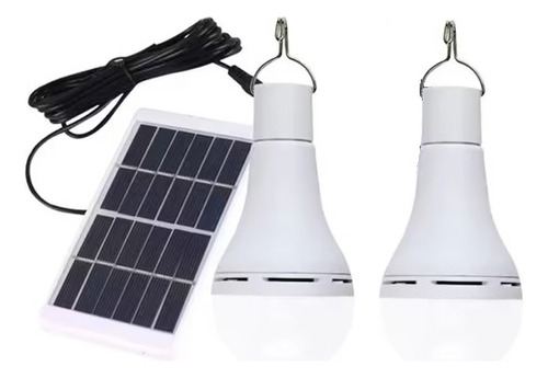 Kit Luz Camping Panel Solar + 2 Focos Led