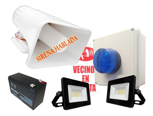 Kit Alarma Vecinal Domiciliaria Sirena Reflector Led