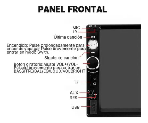 Radio De Auto Con Pantalla Bluetooth 7pulgada Multifuncional Negro
