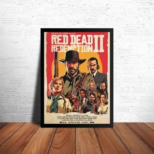 Quadro decorativo com moldura e vidro Red Dead Redemption 2 mapa geek  pôster