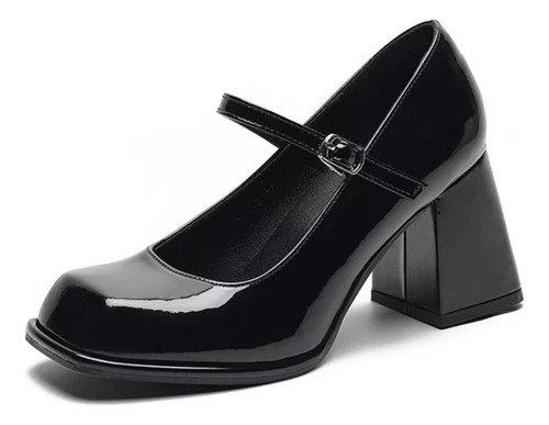 Nuevo Zapatos Negros Retro De Tacón Alto Para Mujer