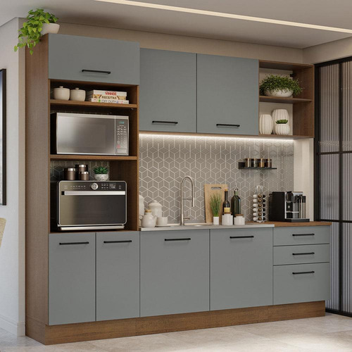Armário Cozinha Completa 250cm Rustic/cinza Agata Madesa 01