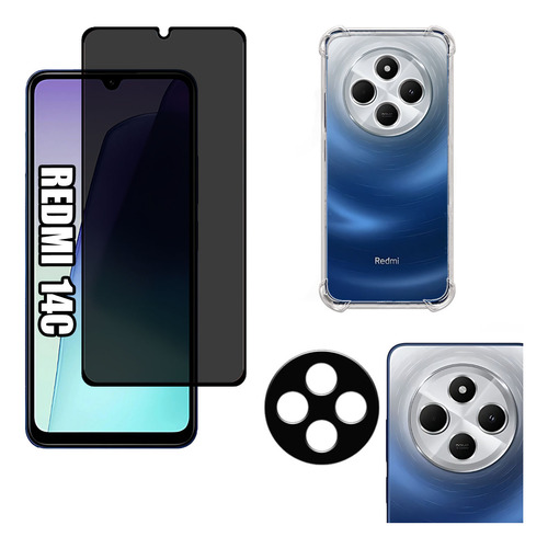 Kit Para Redmi 14c Película De Privacidade + Capa + Câmera