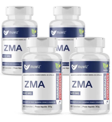 Zma Zinco Magnésio Cromo B6 500mg 60 Cáps Muwiz Kit X4