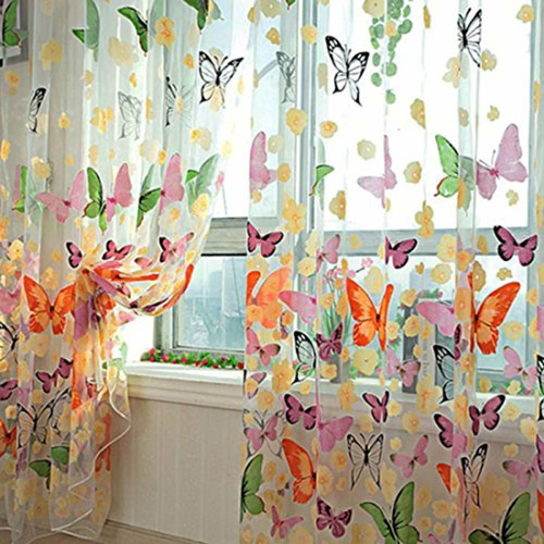 Cortina De Gasa Transparente Con Diseño De Mariposas De Hman Color 2 Panels/butterfly