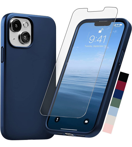 Funda Y Protector De Pantalla Para iPhone 13 (azul Marino)