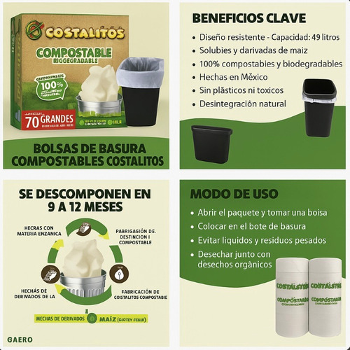 Bolsas Costalitos Compostables Medianas 120 Pzas 30 L Blanco