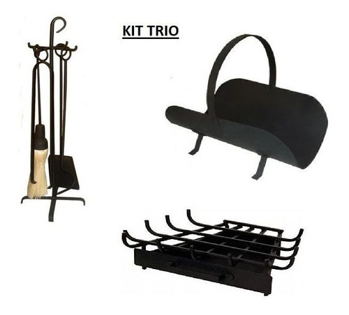 Kit Trio Para Lareira - Cesto+grelha Pequena+ Ferramentas