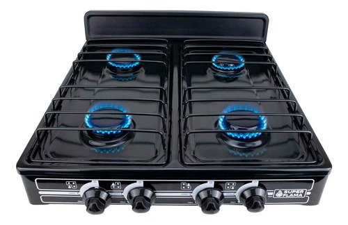 Parrilla De Mesa Super Flama 4 Quemadores 4q-n Negra Color Negro