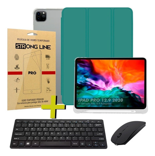 Case P/ iPad Pro 12.9 4ª Geração + Teclado Mouse + Pelicula Cor Verde Militar