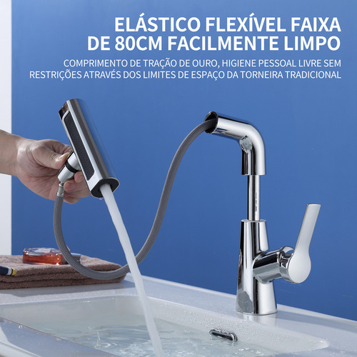 2025 Torneira De Cozinha E Banheiro Monocomando Flexível 4 Modos Misturador Aço Inoxidável 304 Brilhante - Gourmet C/ Base Giratória E Saída Cascata | Pia/bancada +60cm Tubo Dorofox