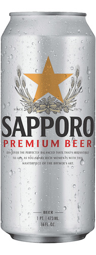 Cerveza Japonesa Premium En Lata, Sapporo 473 Ml