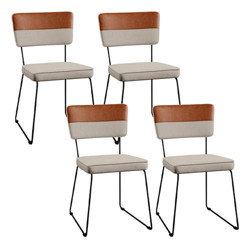 Kit 04 Cadeiras Cozinha Sala Allana Camel Linho Bege Cor da estrutura da cadeira Preto Desenho do tecido Liso Quantidade de cadeiras por conjunto 4