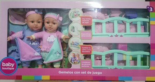 Muñecos Gemelos Con Set De Juego Recamara Y Accesorios