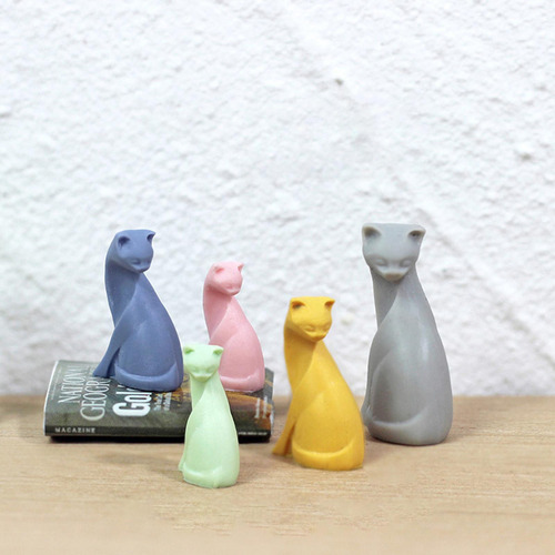 5 Figura De Gato En Miniatura Hecha A Mano Para Casa De Rosa