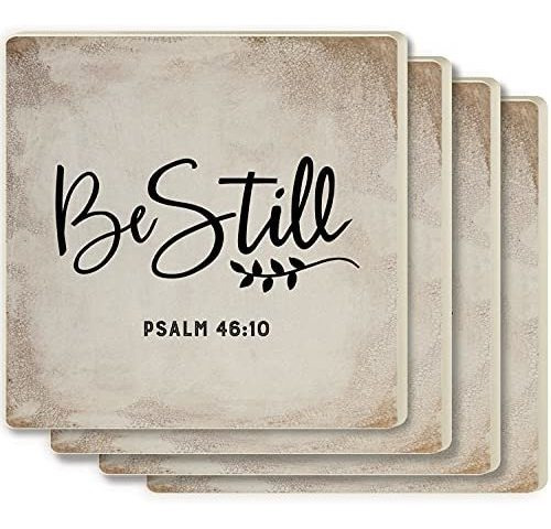 Be Still Script Design - Juego De 4 Posavasos De Cerámica Ab